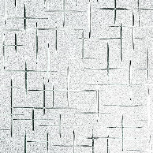 Milchglasfolie, nicht klebend, Frosting Sichtschutz Folie für Glasfenster, selbststatisch haftend, dekorative Fensterhaftung für Home Office, UV-Schutz, Kreuzmuster (89,9 x 199,9 cm)