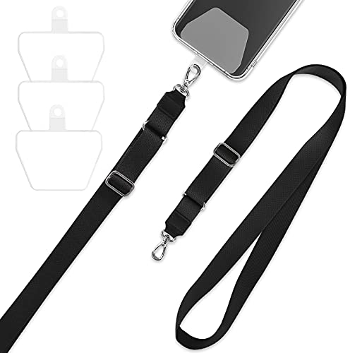 mylovetime Handyband Universal Crossbody, Handyband zum Umhängen und 3 Stück Selbstklebend Handy Lanyard Pads, Verstellbar Handy Umhängeband kompatibel mit alle Smartphones Schwarz