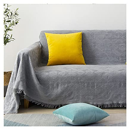 KnSam Housse Canapé 180x260cm 3 Places, Jacquard Gris Coton, Protecteur de Sofa Décorative