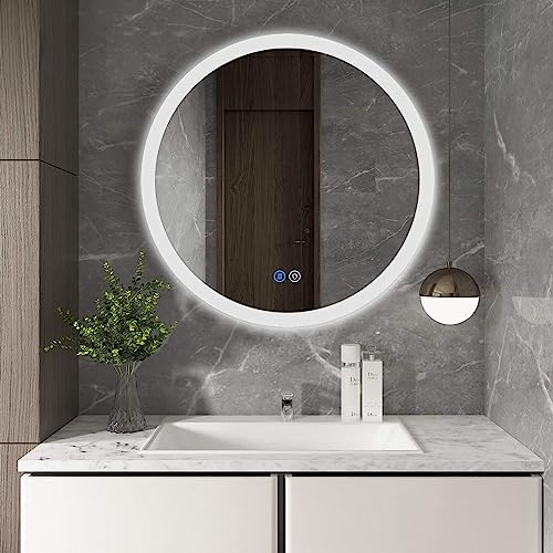 Habison Runder LED Badezimmerspiegel 70cm Bad Wandspiegel Acrylrahmen Lichtkreis Warmweiß/Kaltweiß/Neutral Beschlagfrei mit Touch Schalter 3000K-6000K IP44 Wasserdicht