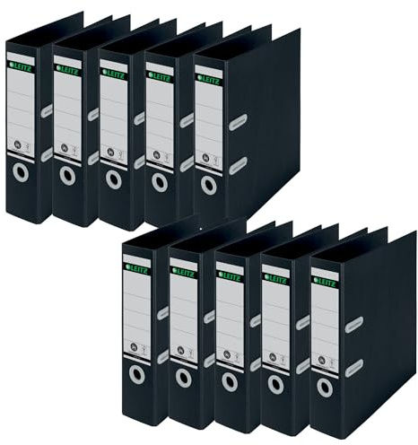 Leitz Qualitäts-Ordner 180, 10er Pack, A4, 8 cm Rückenbreite, 100 Prozent recyclebar, Qualitativ hochwertig, Recycle-Serie, Schwarz, 10180095