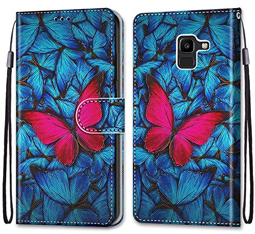 Mo-Somnus Kompatibel mit Samsung Galaxy J6 2018 / J600 Hülle, Leder Handyhülle mit Kartenfach Geld Slot Ständer PU Ledertasche Wallet Flip Brieftasche Magnetische Schutzhülle Case Etui (Schmetterling)