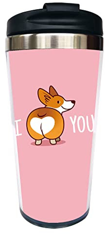 CUAJH Cute Corgi Dog I Love You Travel Coffee Mug for Women Men, Insulated Tumbler with Lid Spill Proof for Wife Girlfriend, 14 OZ