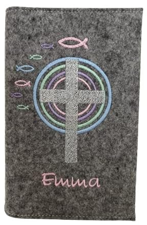 Gotteslob Hülle aus 100% Wollfilz - Du bist EIN Ton in Gottes Melodie - Made in Germany (Mit Namen, Grau/Pastell)