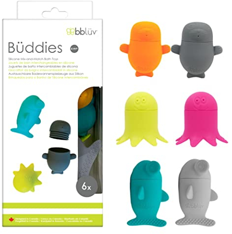 Jouets de Bain en Silicone Interchangeables Büddies | Non-Toxique, Lavable, Flottant | Idéal pour Mâcher & Jouer | Conforme FDA, sans BPA/Phtalates