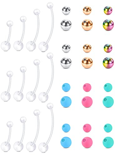 JFORYOU Schwangerschaftspiercing Bauchnabelpiercing Schwangerschaft Bauch Stecker Flexibel Kunststoff Bioflex Banane Piercing 14G 1,6mm 14/18/25/32mm