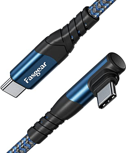 Fasgear USB C auf USB C Kabel, 3m 60 W Typ C auf Typ C rechtwinklig 90 Grad, PD-Schnellladekabel, kompatibel mit Galaxy S24 S23 S22 Mac-Book i-Pad Pro i-Pad Air (3m, Blau)