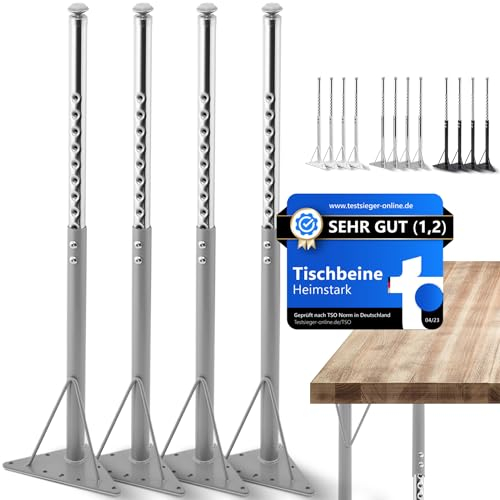 HEIMSTARK Height-adjustable table legs, super resilient, wobble-free, 52-75 cm (+1.2 cm), metal in a set of 4, adjustable desk legs, feet for dining table, functional furniture, choice of colours