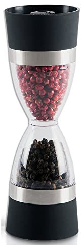 Salt and Pepper Mill Grinder Set 2 in 1 Salt & Peppercorn Shaker Mill Double Head Refillable Spice Grinder with Ceramic Rotor Adjustable Coarseness for Picnic, Dinner, Parties, BBQ (Color : Black)