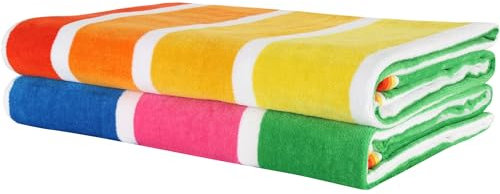Kaufman - Toalla de baño y piscina de playa y baño de algodón 100 % peinado hilado en anillo, de gran tamaño, 30 x 60 pulgadas, altamente absorbente, de secado rápido, a rayas coloridas (paquete de 2)