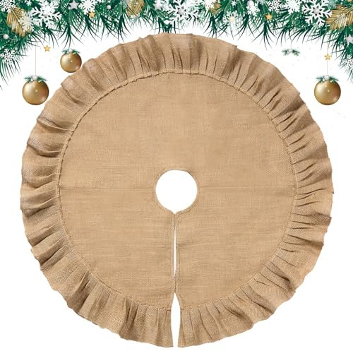 100 cm Weihnachtsbaum Rock Leinen Weihnachtsbaum Decke Plissee Christbaumdecke mit Rüschen Rustikal Sackleinen Baumrock Herbst Baum Dekoration für Party Winter Herbst Bauernhaus Dekor(100 cm)