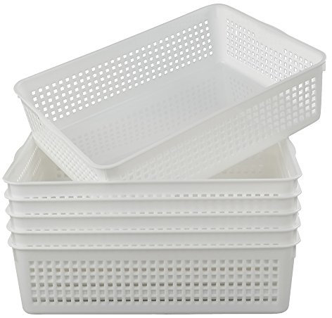 Lesbin 6-Pack Plastic A4 Paper Storage Basket, Plastic A4 Storage Tray, White
