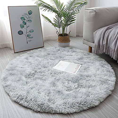 Tenekee Tapis Rond Salon Moderne Descente de lit Chambre Grande Tapis Antidérapant pour Maison Salon Chambre Enfant (Blanc Gris, 80cm)