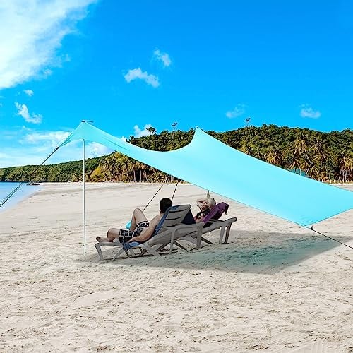 Tragbares Sonnensegel mit 2 Stangen, Strand Sonnenzelt für Sonnenschutz, Sonnendach für Strand Garten Camping Terrasse 215X200cm