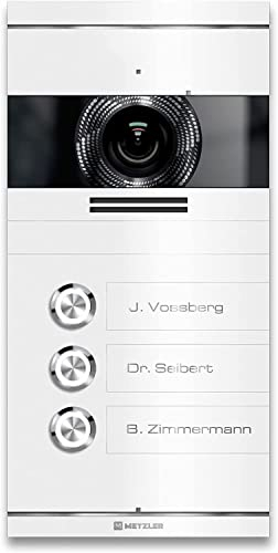 Metzler Video Türsprechanlage 3 Familienhaus | Türklingel mit Kamera FullHD | Opt. 7 Monitor | Smartphone App | Mit Anschluss für Türöffner | Anschluss: 2-Draht IP | Verkehrsweiß | VDM10 2.0 Colson