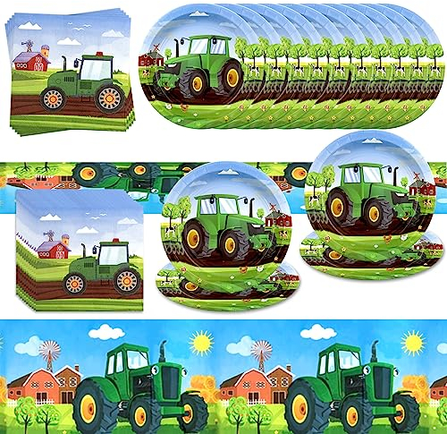exatta Traktor Partygeschirr Kindergeburtstag 29 Stück, Traktor Geburtstag Deko, Traktor Pappteller, Servietten, Tischdecke Kindergeburtstag, Partyset Traktor für Kinder