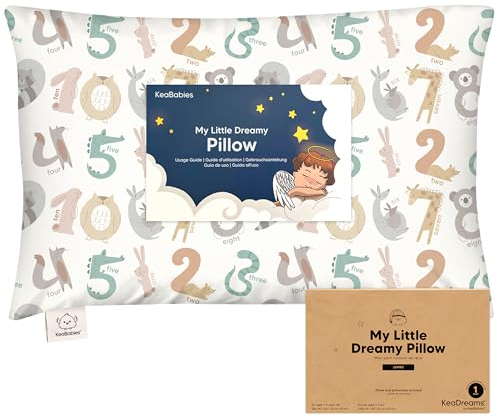 KeaBabies Kinderkissen mit Kissenbezug – 51X35cm Kinderkissen ab 2 Jahren, Waschbares Kinderkissen, Weiches Bio-Kinderkissen, Kinderkissen zum Schlafen, Großes Kinderkissen (Wild Count)