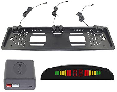Riloer 12V Reversing Radar, European License Plate Frame with 3 Sensors, ABS Black