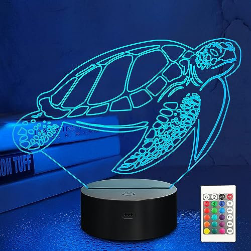 Turtle 3D Night Light for Kid, Optical Illusion Lamp with 16 Colors Changing Remote Control Sea Theme Bedroom Decor Best Birthday Xmas Gift Idea for Boy Girl Baby