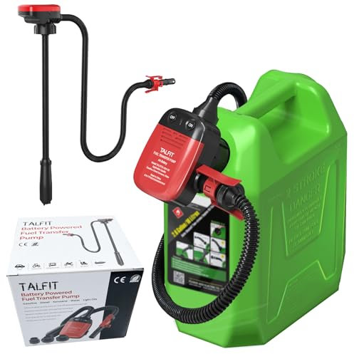 TALFIT Portable Battery Powered Fuel Pump - 2.4GPM Gasoline Siphon Pump with Auto Shutoff, gas can pump 45 Hose + 3 Adapters | Gas/Diesel/Kerosene/Water Transfer