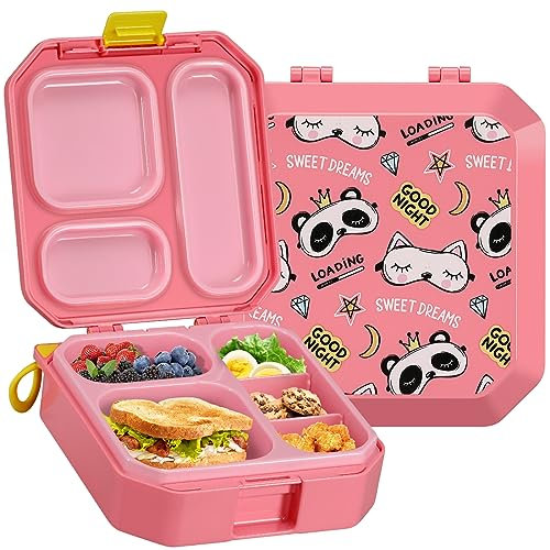 Itslife Bento-Lunchbox für Kinder, 3–5 Fächer, auslaufsicher, 100 ml, Lunchbehälter für Kleinkinder, spülmaschinenfest, BPA-frei, ideale Portion, 10 Designs für Kinder, Schulgeschenk (Pink Panda)