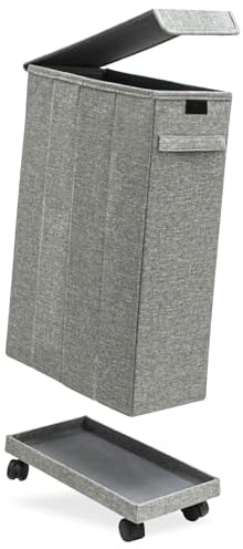 DuneDesign 20 cm Estrecho: Cesto Ropa Sucia con Ruedas - 20x40x60 Cesto Colada Estrecho 50L Cesto Ropa Mueble Lavadora - Cesto Ropa Sucia con Tapa y Ruedas Canasta Ropa Sucia Cesto Ropa Sucia Estrecho