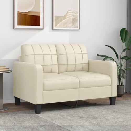 SECOLI Sofa 3er Couch Lounge Couch Klein für Wohnzimmer/Schlafzimmer/Büro/Wohnung - 2-Sitzer:120cm - Creme - Kunstleder