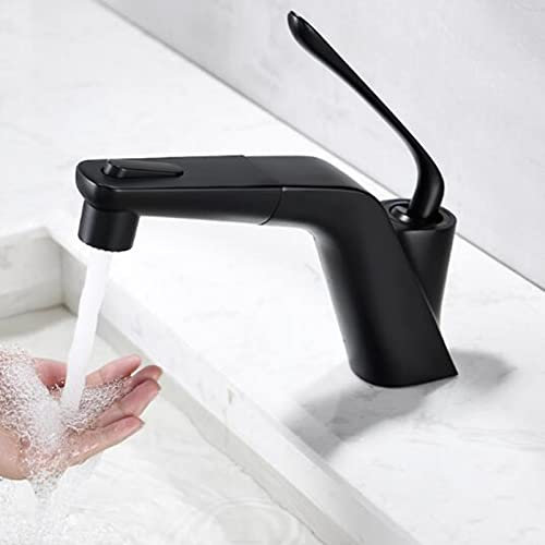 Rubinetti, Rubinetto per lavabo con doccetta estraibile, Rubinetti per lavabo Bagno Rubinetto per lavabo in ottone Acqua calda e fredda Miscelatore per lavabo estraibile monoforo/Nero