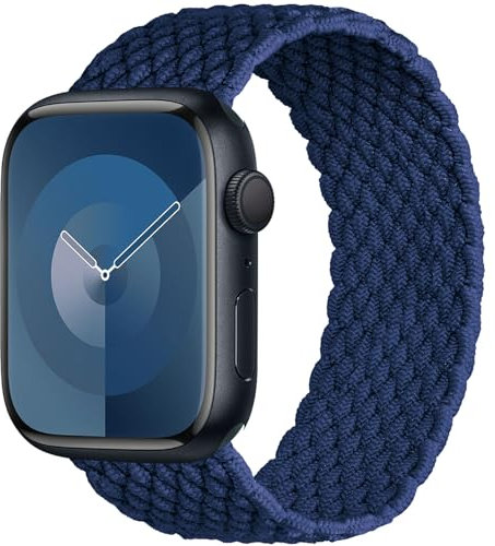 OMECKY Stretchy Braided Solo Loop Compatible with Apple Watch Band Series 9 8 7 6 5 4 3 38/40/41mm for Women Men, Cute Nylon Elastic Sport Strap for iWatch SE 1/2, XS Navy Blue