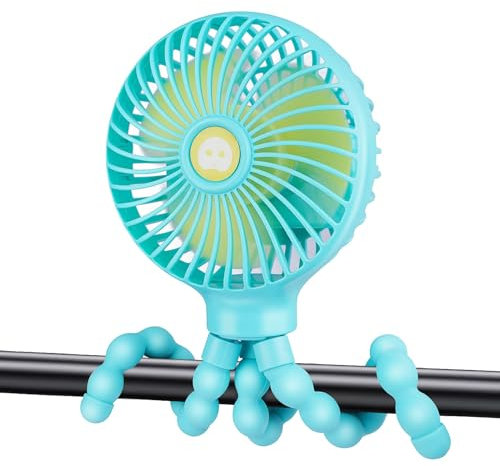Pram Fan Baby Stroller Fan Clip-On Car Seat Fan Portable Handheld Personal Mini With Flexible Tripod USB Battery Powered Desk Fan for Crib Bike Treadmill Office Outdoor Camping (Blue)