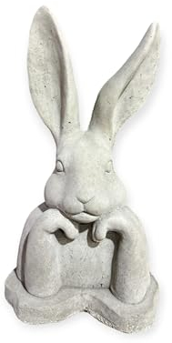 Moderner aufgestützter Hase - Steinfigur mit stehenden Ohren (H/B/T: 31/17/13 cm, 3,5 kg) Steinguss für Haus und Garten by OriginalPaul