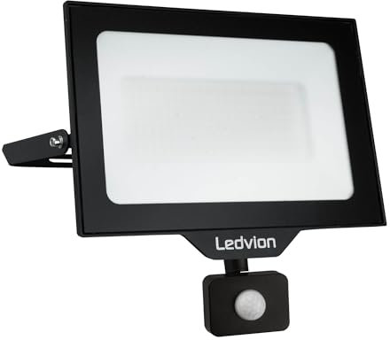 Ledvion - Proyector LED con Sensor de Movimiento, 100W, 6000K, 12.000 Lúmenes, IP44, Conexión Rápida y 2 Años de Garantía