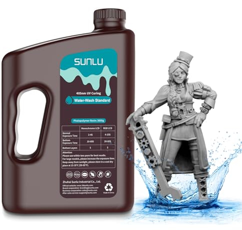 SUNLU Wasser Abwaschbar 3D Drucker Resin 3kg, 405nm UV Harz 3D Druck Standard Photopolymer Harz für 4/6/8K LCD DLP SLA Resin 3D Printer, Hohe Präzision,Geringer Geruch,Water Washable,Dunkelgrau 3000g