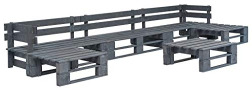 ShCuShan 6-TLG. Garten-Sofagarnitur aus Paletten Gartenlounge Set Sitzecke Balkon Pallettenmoebel Sitzgruppe Garten Lounge-Sofagarnitur Holz Grau