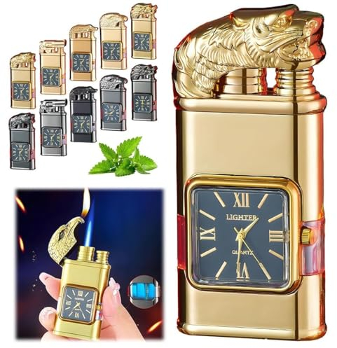 Winddichtes Feuerzeug, Vintage-Uhrenrahmen, Jet-Flammen-Taschenlampe, 2024, neues, cooles, einzigartiges Wasserhahn-Design, Retro-Metall-aufblasbares, multifunktionales Zifferblatt-Feuerzeug, tragbare