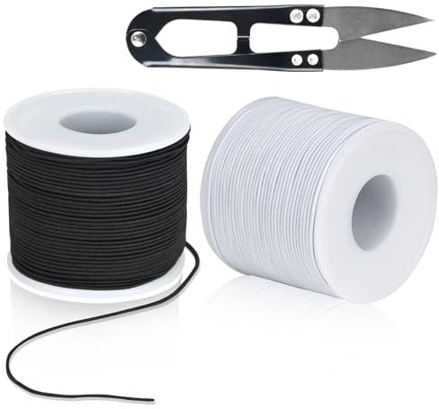 Filo Elastico in Gomma Bianco e Nero Con Forbici - Per Fai Da Te, Bracciali, Collane, Artigianato, Perline (1 mm x 100 m)