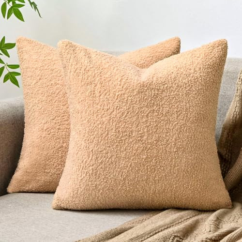 Cheekywares Federe Cuscini Divano 40x40 cm Arancione in Pelliccia Sintetica Set di 2 Boho Copricuscini Per Divano Moderna Morbida Quadrata Soffice Federa Decorativa per Soggiorno per la Casa