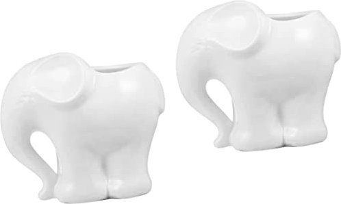 PUJIANA Flower Plant Pots,Flower Stand,2pcs Elephant Ceramic Outdoor Decor White Flower Vase White Planters Tiny Animal Planter(White)
