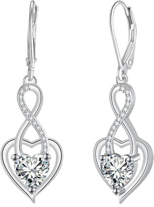 J.MUEN Damen Hängende Unendlichkeit Ohrringe Silber 925 mit 3A Herz Zirkonia,Schmuck für Frauen