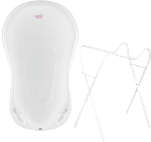 Hylat Baby Bañera Bebe con Soporte y Tapón Hug Me Blanca – Certificada TÜV Rheinland - para Recién Nacidos y Bebés de Hasta 12 Meses, de Plástico Sin BPA – Colección Lite Bañera para Bebe con Patas