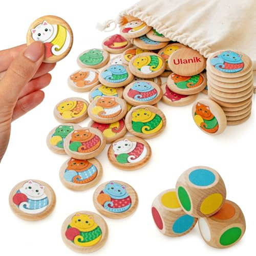Ulanik Wo ist meine Katze, Spiele ab 3 Jahren, Holz Brettspiele für Kinder 4, 5, 6, 7, 8 Jahre, Lernspiele ab 3 Jahre, Vorschule Spiele, Holzspiele für Kleinkinder – 56 St