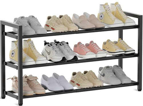 OUUTMEE Schuhregal, 3 Etagen, Schwarz, B 80 x T 23 x H 43 cm, Rahmen, Schuhaufbewahrung für den Eingangsbereich