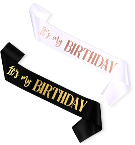 It's My Birthday Sash 2 Packs Birthday Sash for Women Black and White Happy Birthday Sash for Girls Boys Birthday Party Gifts