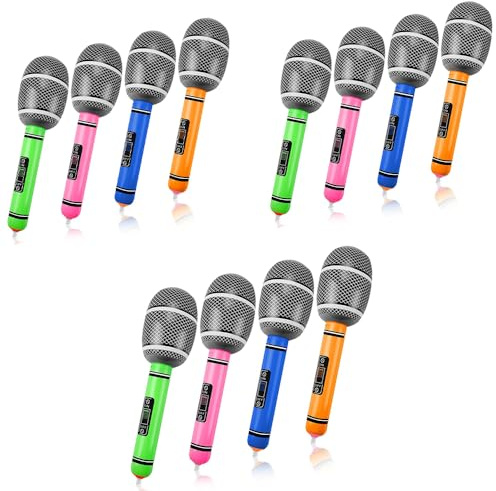ASPIRE UK 12 Pack Inflatable Microphone for Kids Adults, Pretend Play Microphone Toys Musical Instrument Party Supplies Gifts