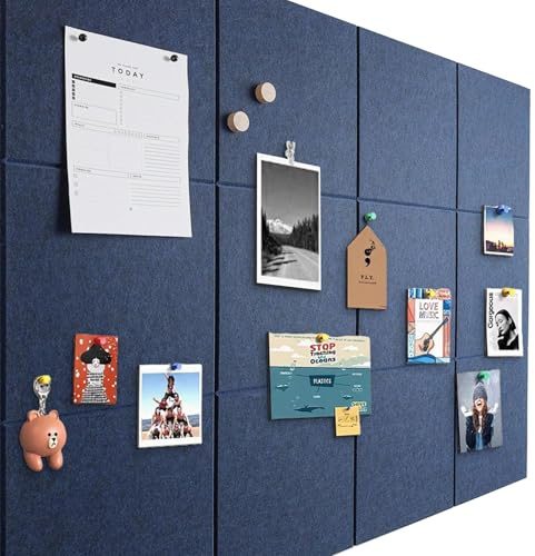 Grand Panneau d'Affichage 120x90cm Panneau en Feutre Autocollant avec 90 Punaises, 12 Pièces 9mm d'Épaisseur, Tableau de Vision pour Photos, Notes Tableau Mémo pour Maison Cuisine Bureau École, Bleu