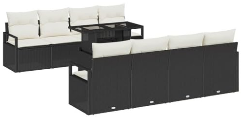 vidaXL Garten-Sofa-Set mit Kissen 7 pcs Schwarz und Creme, Garten und Terrasse, modernes Gartenmöbelset, UV-beständige Materialien, abnehmbare Kissen, stilvolle Sofas