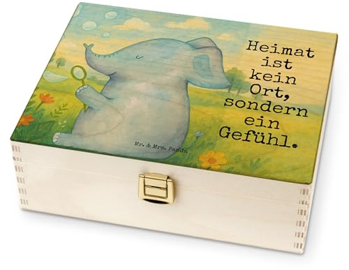 Mr. & Mrs. Panda teedose holz Elefant Seifenblasen Design - Geschenk, Teebeutel Aufbewahrung, Heimat, Liebe, Liebesspruch, teebox, Elefanten, für Paare, Tee Box, Lustige Sprüche