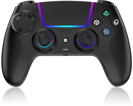 Reddening für PS5 Controller mit 3,5-mm-Audio, RGB-Beleuchtung, 6-Achsen-Sensor, Dual-Vibration, Turbo, Touchpad, 1500-mAh-Akku, Kompatibel mit PS5/Pro/PC/MAC/iOS/Android/Steam Deck(Tiefschwarz)
