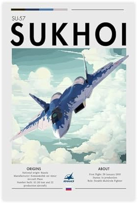 NKALFGH Sukhoi Su-57 Druck auf Leinwand, Poster, Schlafzimmer, Landschaftsdekoration, Geschenk, 30 x 45 cm