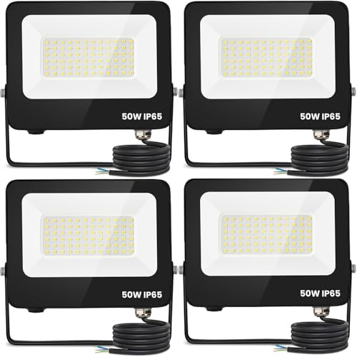 Aigostar Foco Led Exterior 50w 4500 lúmen,Luces Led Exterior Impermeable IP65,Proyector LED Exterior Blanco Frío 6500K para Jardín,Patio,Garaje,Parque,4 piezas